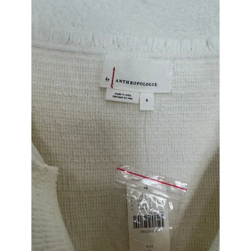 NWT Anthropologie Smocked Embroidered Top Size Small Cream Sequin Boho Chic